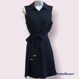 Sharagano Classic Belted Navy Shirtdress.